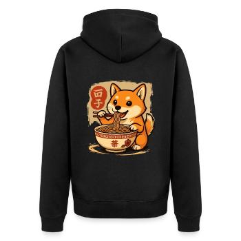 Niedlicher Shiba Inu Hund Isst Ramen Nudeln Karikatur - Unisex Premium Bio Zip Hoodie - Schwarz - Hinten - Nico (187cm)