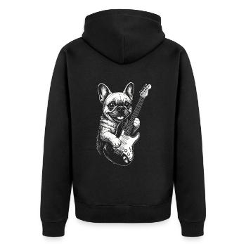 Bouledogue français amoureux des chiens jouant de la guitare électrique - Veste à capuche bio Premium Unisexe - noir - Dos - Nico (187cm)