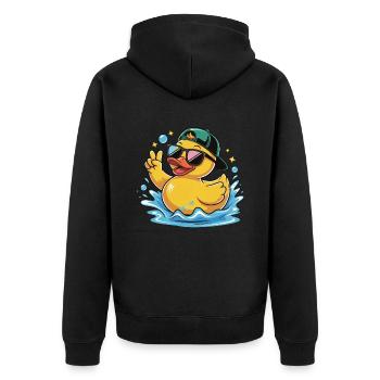 coole Ente Gummiente Cartoon Sonnenbrille Kappe - Unisex Premium Bio Zip Hoodie - Schwarz - Hinten - Nico (187cm)