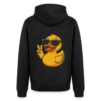 Coole Gummiente Sonnenbrille Peace Zeichen Ente Liebhaber - Unisex Premium Bio Zip Hoodie - Schwarz - Hinten - Nico (187cm)