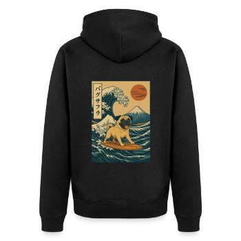 Carlin Chien Amoureux Surf Japonais Vague Mont Fuji Art - Veste à capuche bio Premium Unisexe - noir - Dos - Nico (187cm)