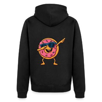 Lustige Coole Dabbing Pose Cartoon Donut Tanzen - Unisex Premium Bio Zip Hoodie - Schwarz - Hinten - Nico (187cm)