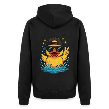 Coole Gummiente Sonnenbrille Peace Zeichen Wasser - Unisex Premium Bio Zip Hoodie - Schwarz - Hinten - Nico (187cm)