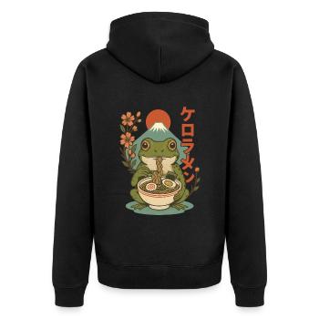 Frosch Esst Ramen Japanischer Mt. Fuji Kirschblüten - Unisex Premium Bio Zip Hoodie - Schwarz - Hinten - Nico (187cm)