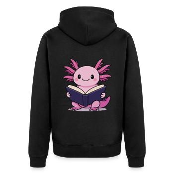 Cute Axolotl Reading Book Reader Cartoon Kawaii - Unisex Premium Organic Zip Hoodie - black - Back - Nico (187cm)