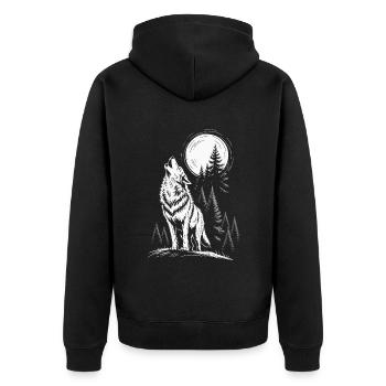 Howling Wolf Animal Full Moon Pine Trees Forest - Unisex Premium Organic Zip Hoodie - black - Back - Nico (187cm)