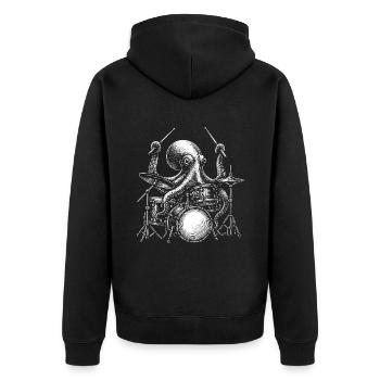 Drummer Octopus Drum Set Musician Percussion - Unisex Premium Organic Zip Hoodie - black - Back - Nico (187cm)