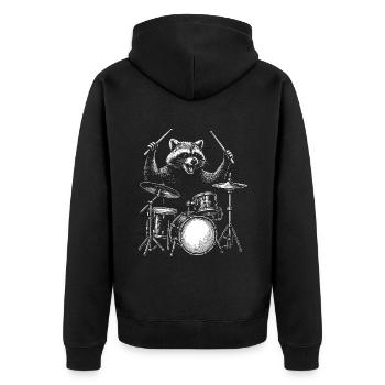 Schlagzeuger Waschbär Tier Trommel Musiker Perkussion - Unisex Premium Bio Zip Hoodie - Schwarz - Hinten - Nico (187cm)