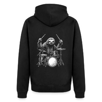 Schlagzeuger Faultier Tier Schlagzeug Set Musiker Perkussion - Unisex Premium Bio Zip Hoodie - Schwarz - Hinten - Nico (187cm)