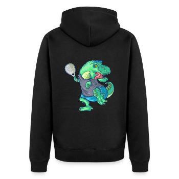 Padel Saurus Dinosaur T Rex Padelista - Unisex Premium Organic Zip Hoodie - black - Back - Nico (187cm)