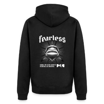 Fearless Shark Weißer Hai - Unisex Premium Bio Zip Hoodie - Schwarz - Hinten - Nico (187cm)