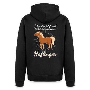 Ich wäre viel lieber bei meinem Haflinger - Unisex Premium Bio Zip Hoodie - Schwarz - Hinten - Nico (187cm)
