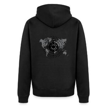 Weltkarte mit Himmelsrichtung schwarz-weiß - Unisex Premium Bio Zip Hoodie - Schwarz - Hinten - Nico (187cm)