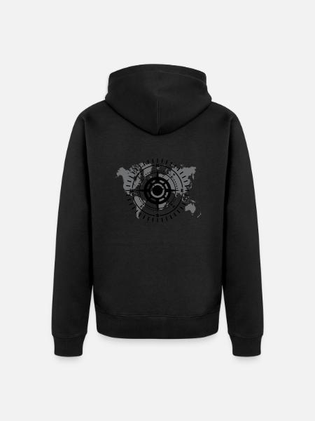 Weltkarte mit Himmelsrichtung schwarz-weiß - Unisex Premium Bio Zip Hoodie - Schwarz