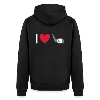 I love golfing (golf clubs, heart, golf ball) - Unisex Premium Organic Zip Hoodie - black - Back - Nico (187cm)