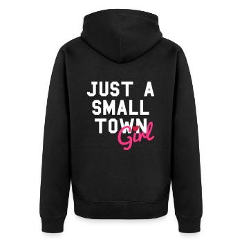 Just a small town girl (Herz als i-Punkt) - Unisex Premium Bio Zip Hoodie - Schwarz - Hinten - Nico (187cm)
