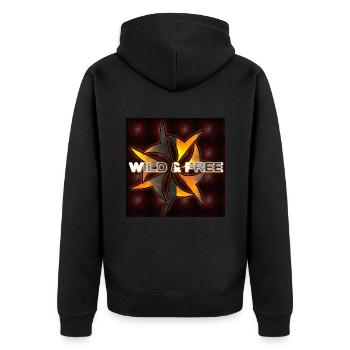 Wild & Free - Club WoW - Unisex Premium Bio Zip Hoodie - Schwarz - Hinten - Nico (187cm)