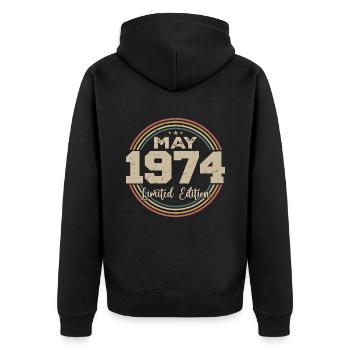 Mai 1974 Vintage Nées En Mai 1974 Anniversaire - Veste à capuche bio Premium Unisexe - noir - Dos - Nico (187cm)