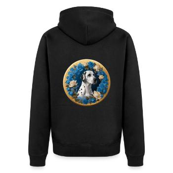 Dalmatinische und blaue Rosen - Unisex Premium Bio Zip Hoodie - Schwarz - Hinten - Nico (187cm)