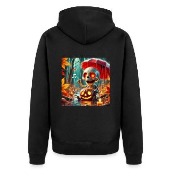 Niedliches Skelett mit roten Augen spielt Geige - Unisex Premium Bio Zip Hoodie - Schwarz - Hinten - Nico (187cm)
