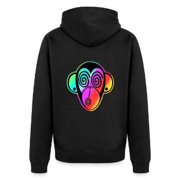 Schmooze Monkey classic design: RAINBOW MONKEYHEAD - Unisex Premium Organic Zip Hoodie - black - Back - Nico (187cm)