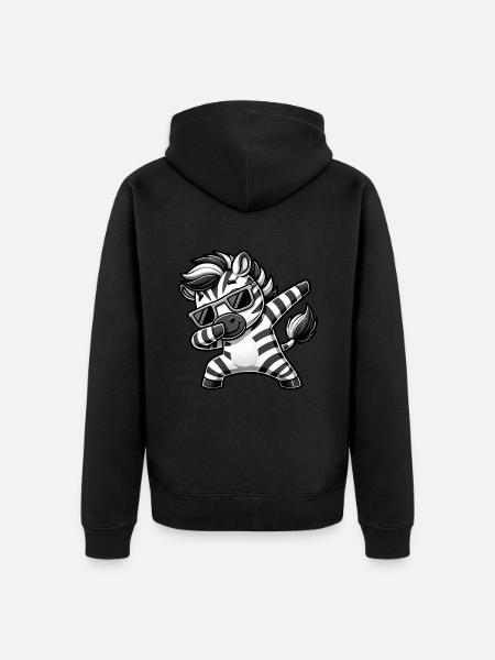 Cool Zebra Dab Cartoon with Sunglasses - Unisex Premium Organic Zip Hoodie - black