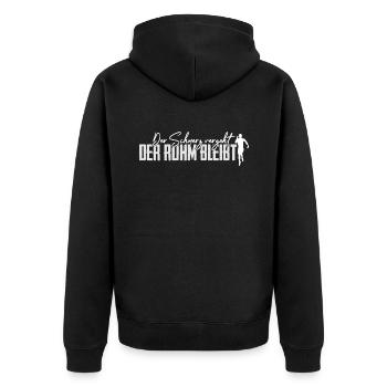 Jogging Der Schmerz Vergeht Der Ruhm Bleibt Motiv - Unisex Premium Bio Zip Hoodie - Schwarz - Hinten - Nico (187cm)