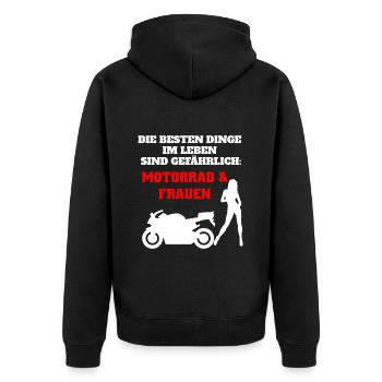 Motorrad Motiv für Biker mit Spruch - lustig - Unisex Premium Bio Zip Hoodie - Schwarz - Hinten - Nico (187cm)