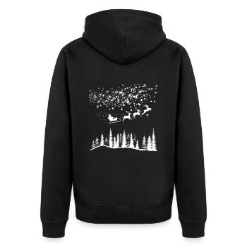 Weihnachtsmann Schlitten Rentiere Sterne - Unisex Premium Bio Zip Hoodie - Schwarz - Hinten - Nico (187cm)