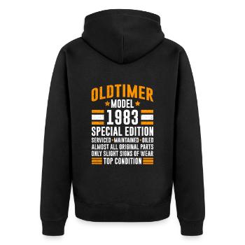 1983 Oldtimer alle Teile original 40 Jahre - Unisex Premium Bio Zip Hoodie - Schwarz - Hinten - Nico (187cm)