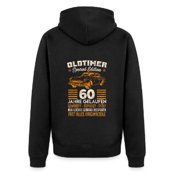 Oldtimer 60 Jahre gelaufen 60. Geburtstag - Unisex Premium Bio Zip Hoodie - Schwarz - Hinten - Nico (187cm)