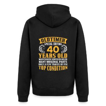 Oldtimer 40 Jahre alt 40. Geburtstag Herren - Unisex Premium Bio Zip Hoodie - Schwarz - Hinten - Nico (187cm)