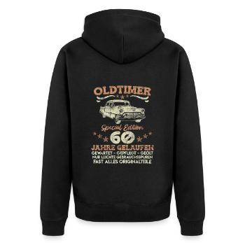 Oldtimer 60 Jahre gelaufen 60. Geburtstag - Unisex Premium Bio Zip Hoodie - Schwarz - Hinten - Nico (187cm)