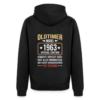 Oldtimer Modell 1963 60 Jahre 60. Geburtstag - Unisex Premium Bio Zip Hoodie - Schwarz - Hinten - Nico (187cm)