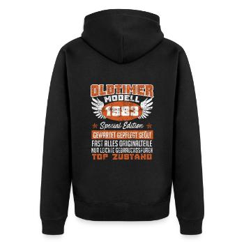 Oldtimer Modell 1983 40 Jahre 40. Geburtstag - Unisex Premium Bio Zip Hoodie - Schwarz - Hinten - Nico (187cm)