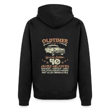 Oldtimer 40 Jahre gelaufen 40. Geburtstag Männer - Unisex Premium Bio Zip Hoodie - Schwarz - Hinten - Nico (187cm)