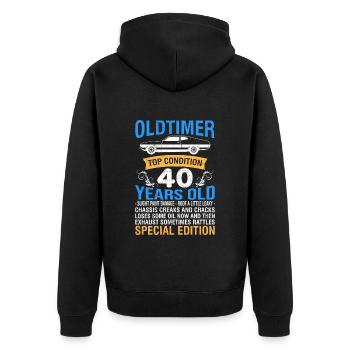 Oldtimer 40 Jahre alt 40. Geburtstag Herren - Unisex Premium Bio Zip Hoodie - Schwarz - Hinten - Nico (187cm)