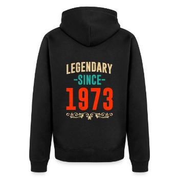 Legendär seit 1973 50 Jahre 50. Geburtstag - Unisex Premium Bio Zip Hoodie - Schwarz - Hinten - Nico (187cm)