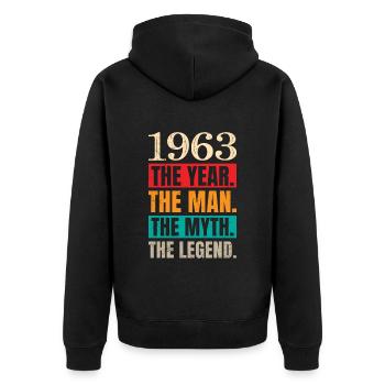 60e anniversaire de l’homme le mythe la légende - Veste à capuche bio Premium Unisexe - noir - Dos - Nico (187cm)