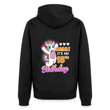 18 ans fille 18ème anniversaire licorne - Veste à capuche bio Premium Unisexe - noir - Dos - Nico (187cm)