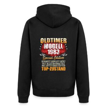 Oldtimer Modell 1983 40 Jahre 40. Geburtstag - Unisex Premium Bio Zip Hoodie - Schwarz - Hinten - Nico (187cm)