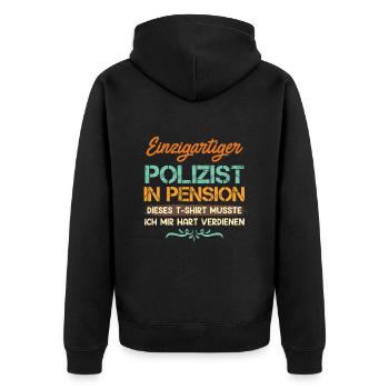 Polizist in Pension Pensionierung Polizist - Unisex Premium Bio Zip Hoodie - Schwarz - Hinten - Nico (187cm)