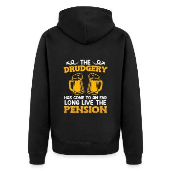 Rentner 2023 das schuften hat ein Ende Rente 2023 - Unisex Premium Bio Zip Hoodie - Schwarz - Hinten - Nico (187cm)