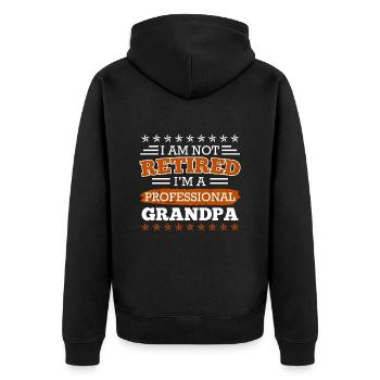 Nicht in Rente sondern professioneller Opa - Unisex Premium Bio Zip Hoodie - Schwarz - Hinten - Nico (187cm)