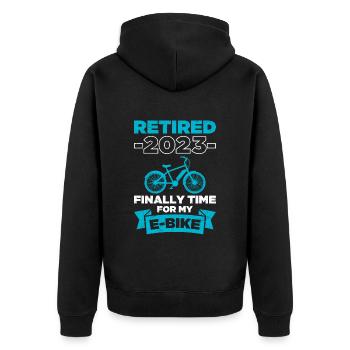 Retraités 2023 - enfin l’heure de mon vélo électrique - Veste à capuche bio Premium Unisexe - noir - Dos - Nico (187cm)