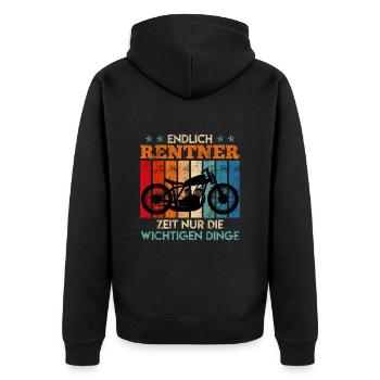 Motorradfahrer in Rente Renteneintritt - Unisex Premium Bio Zip Hoodie - Schwarz - Hinten - Nico (187cm)
