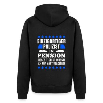 Polizist Pension Polizei Rente Rentner - Unisex Premium Bio Zip Hoodie - Schwarz - Hinten - Nico (187cm)