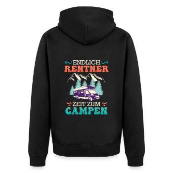 Renteneintritt endlich Zeit zum Campen - Unisex Premium Bio Zip Hoodie - Schwarz - Hinten - Nico (187cm)