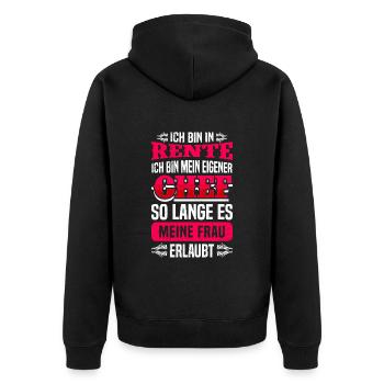 Renter Mann eigener Chef Renteneintritt - Unisex Premium Bio Zip Hoodie - Schwarz - Hinten - Nico (187cm)