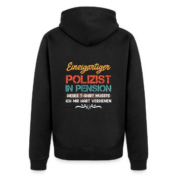 Polizist in Pension Pensionierung Polizist - Unisex Premium Bio Zip Hoodie - Schwarz - Hinten - Nico (187cm)